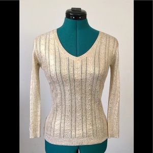 Bcbg Max Azria Gold Painted V-Neck Sweater XS